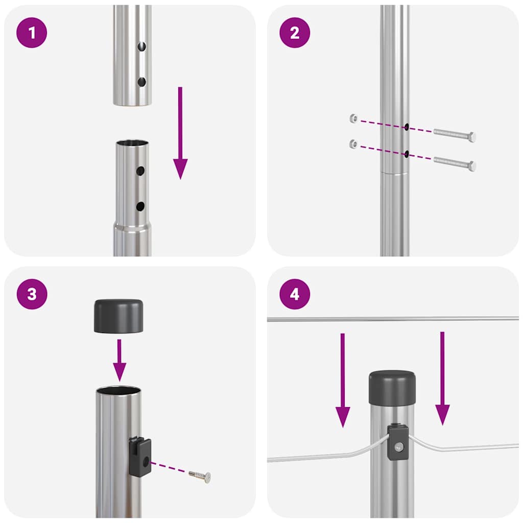 Set de stâlpi de gard Manual 7 pcs Argintiu Ø32mm 190 cm GartenMobel Dekor