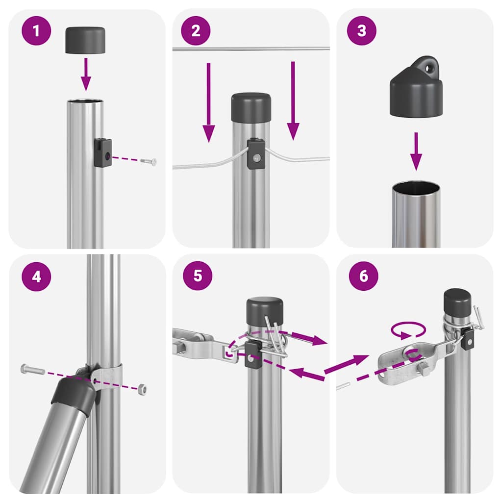 Set de stâlpi de împrejmuire Manual 7 pcs Argintiu Ø32mm 80 cm GartenMobel Dekor