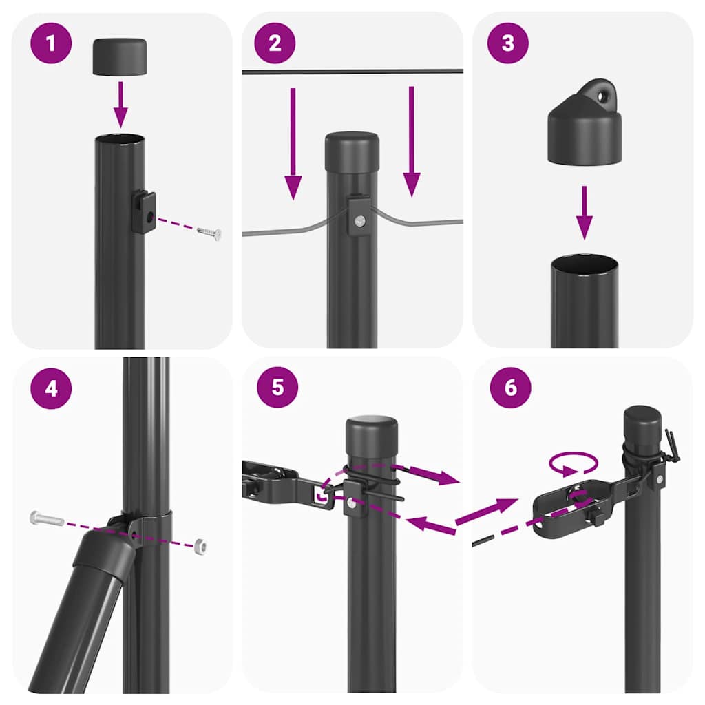 Stâlpi de gard Manual 7 pcs Gri Ø32mm 120 cm Metal GartenMobel Dekor