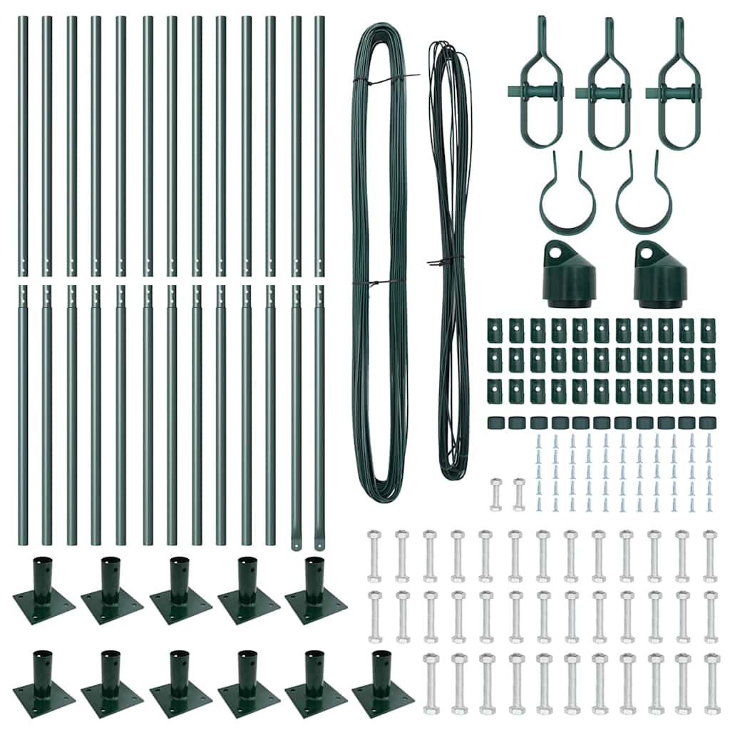 Kit de stâlpi de împrejmuire 13 pcs Verde Ø32mm 160 cm Metal GartenMobel Dekor