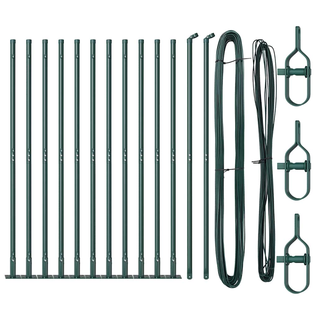 Kit de stâlpi de împrejmuire 13 pcs Verde Ø32mm 160 cm Metal GartenMobel Dekor