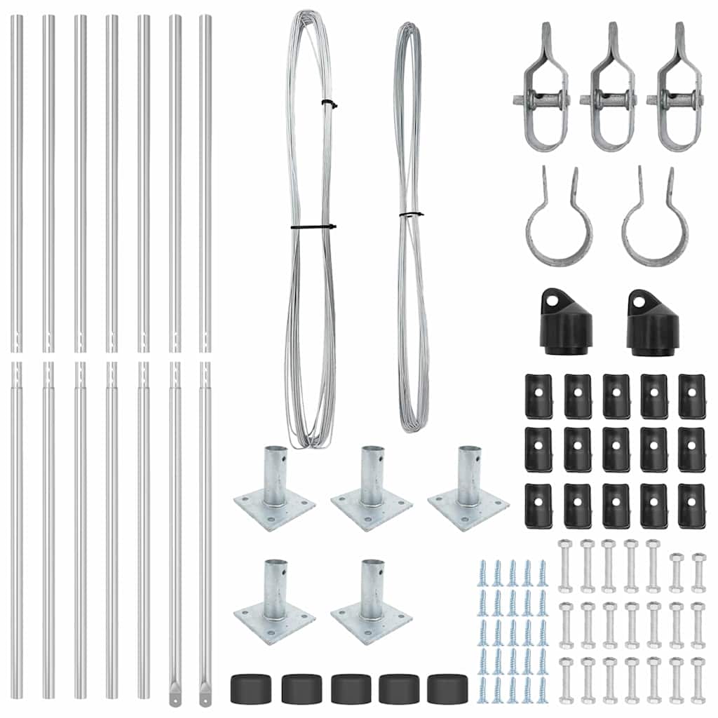 Set Posturi de gard 7 pcs Argintiu Ø32mm 160 cm Oțel galvanizat GartenMobel Dekor