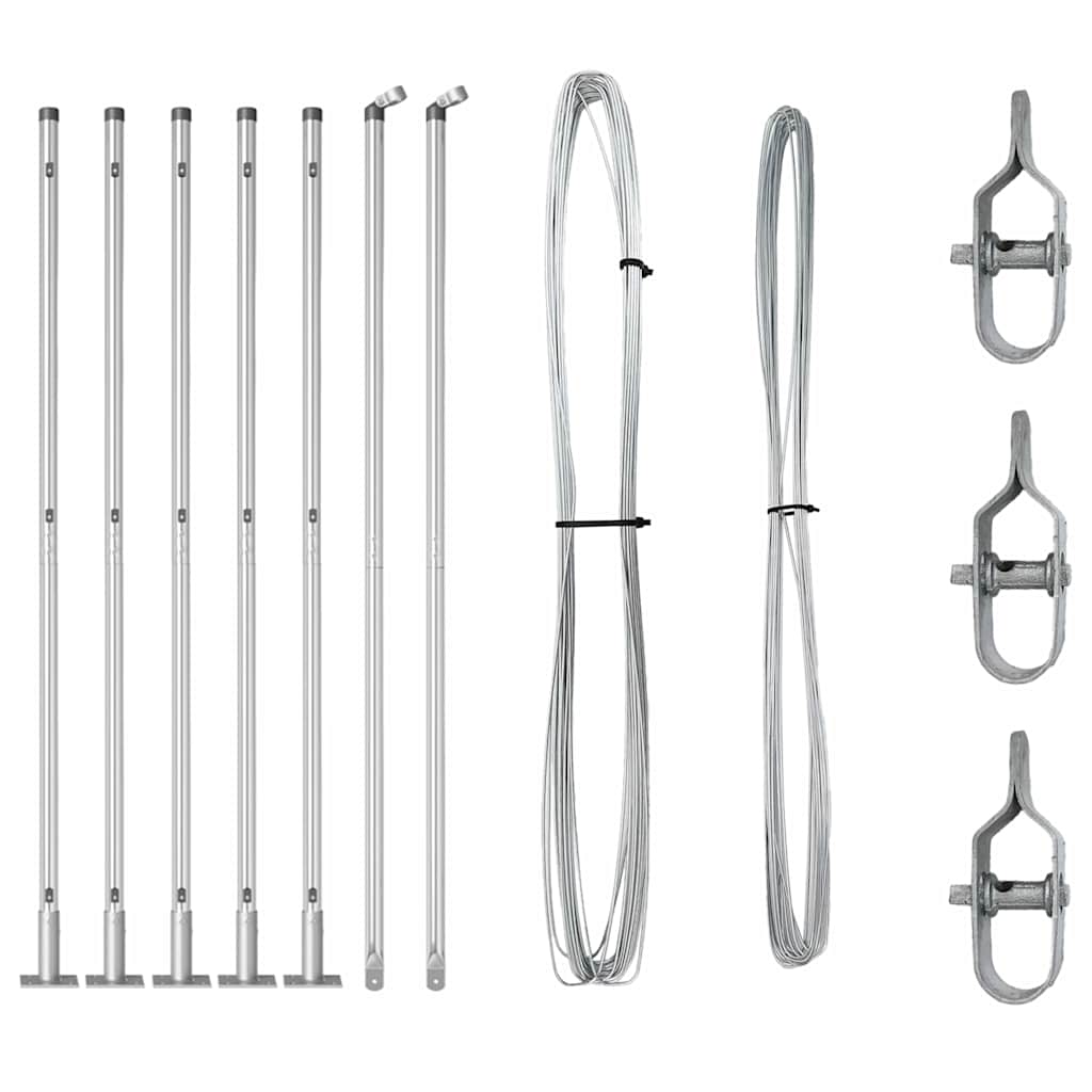 Set Posturi de gard 7 pcs Argintiu Ø32mm 160 cm Oțel galvanizat GartenMobel Dekor