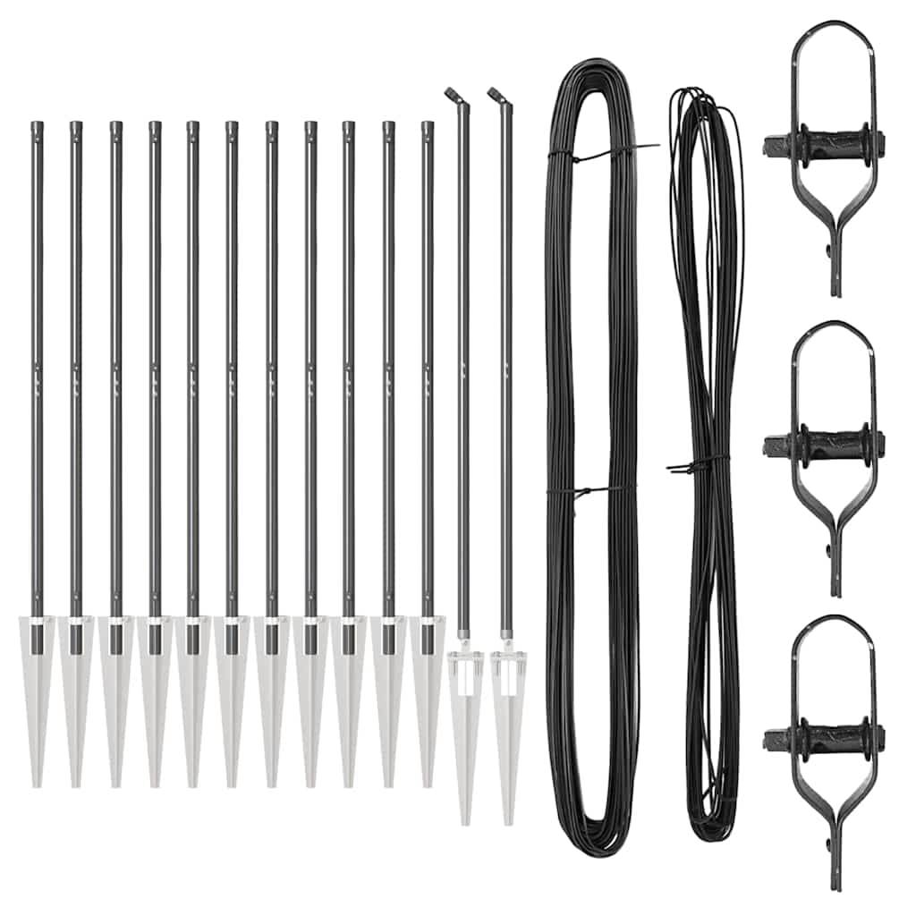 Set de stâlpi de gard Manual 13 pcs Gri Ø32mm 160 cm Metal GartenMobel Dekor