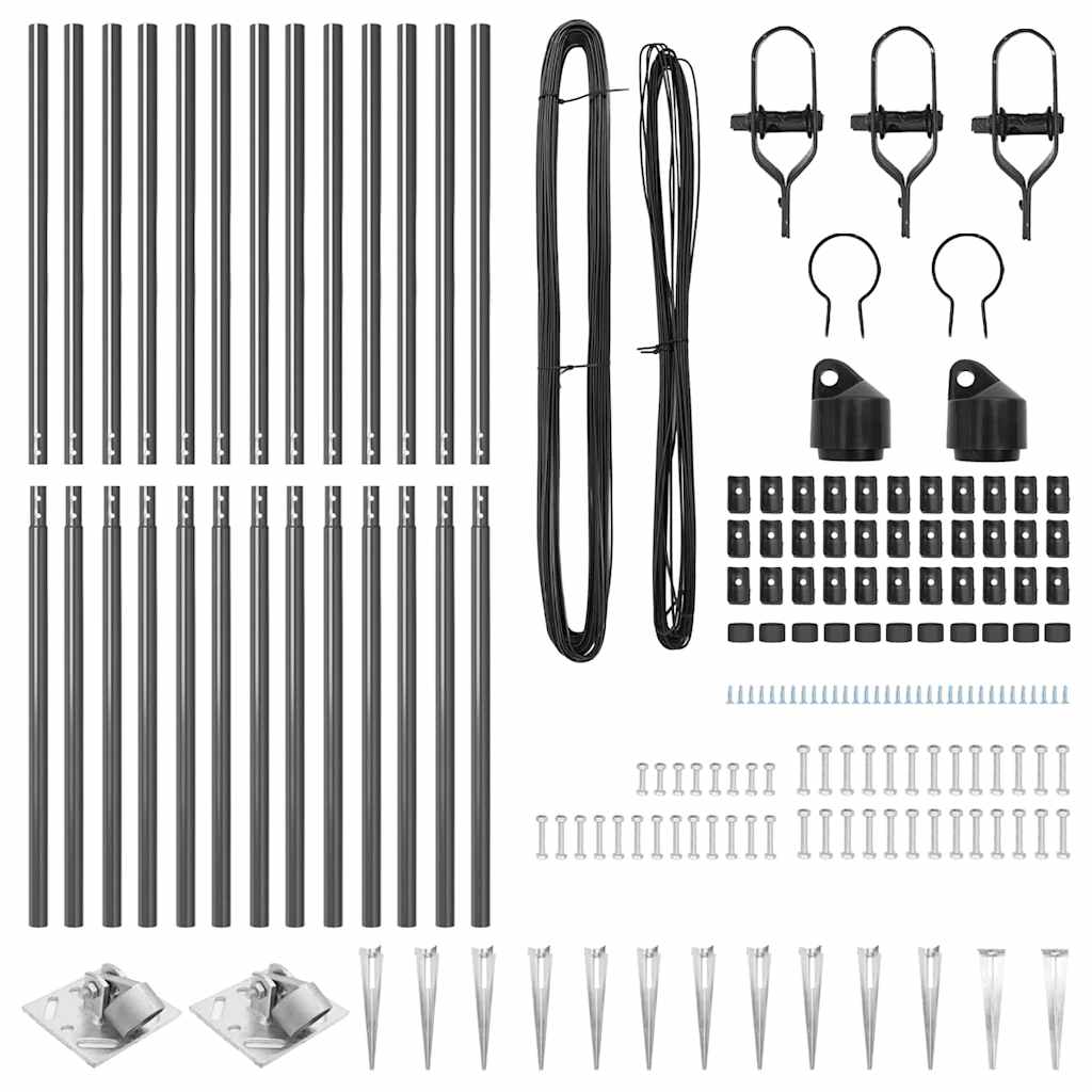 Set de stâlpi de gard Manual 13 pcs Gri Ø32mm 160 cm Metal GartenMobel Dekor