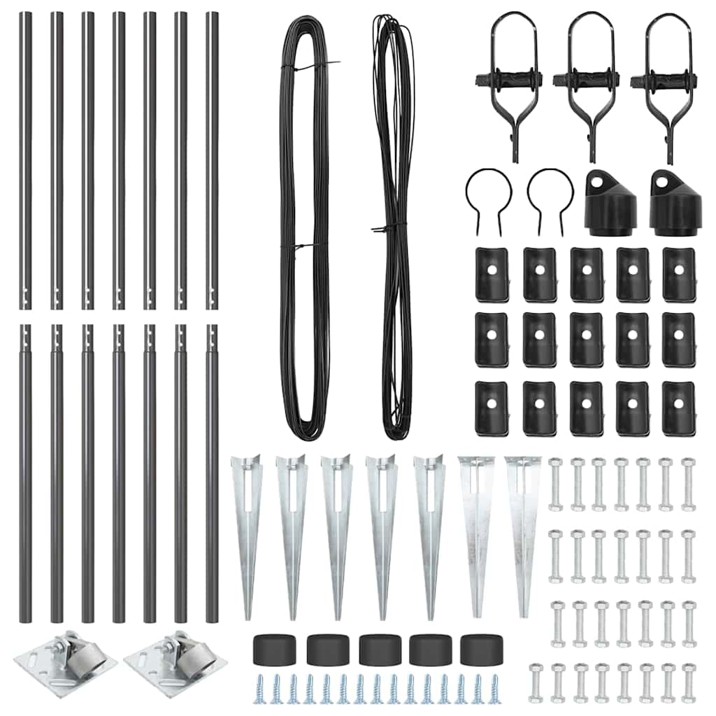 Set de stâlpi de gard Manual 7 pcs Gri Ø32mm 160 cm Metal GartenMobel Dekor