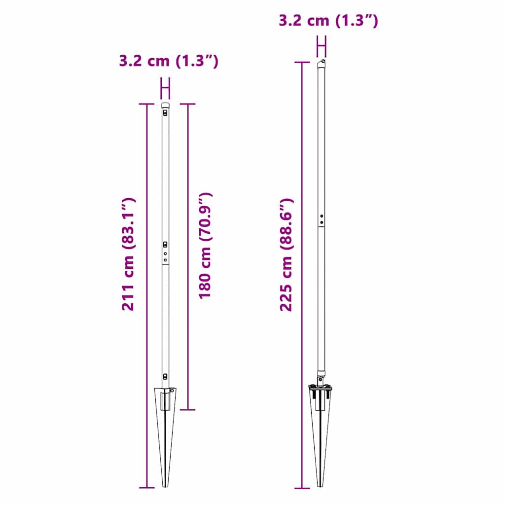 Set de stâlpi de gard Manual 7 pcs Gri Ø32mm 160 cm Metal GartenMobel Dekor