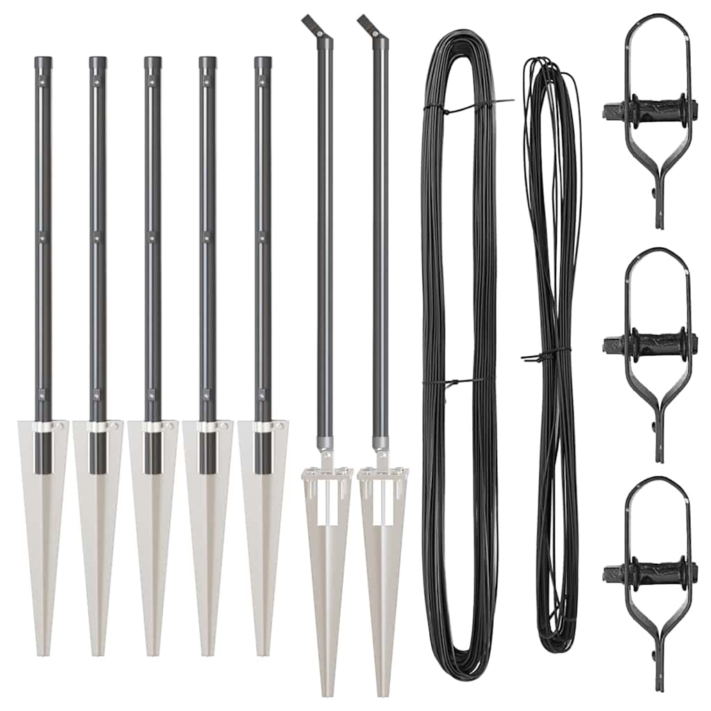 Set de stâlpi de gard Manual 7 pcs Gri Ø32mm 60 cm Metal GartenMobel Dekor