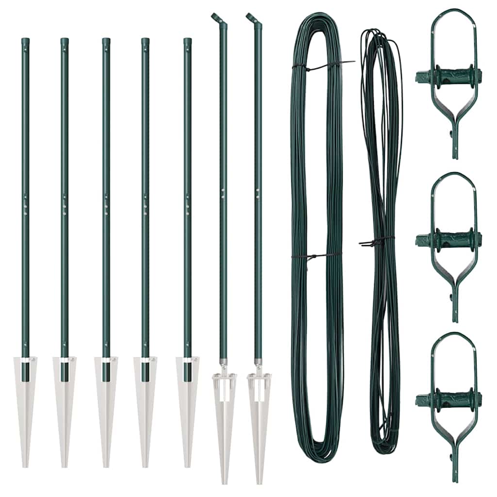 Set de stâlpi de gard Manual 7 pcs Verde Ø32mm 160 cm Metal GartenMobel Dekor