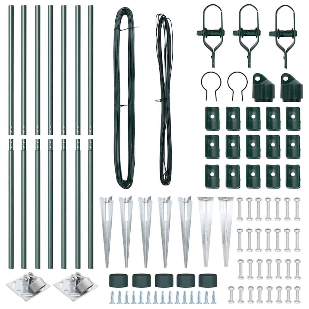 Set de stâlpi de gard Manual 7 pcs Verde Ø32mm 160 cm Metal GartenMobel Dekor