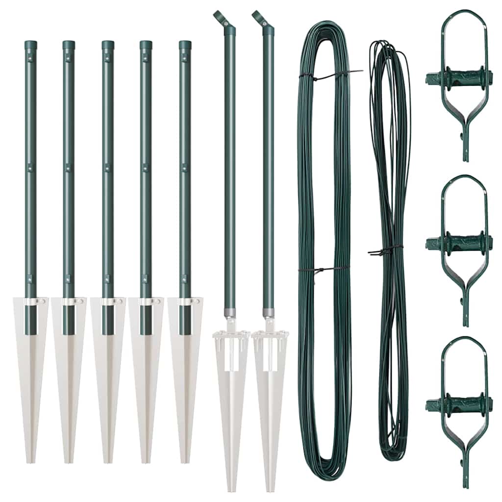 Set de stâlpi de gard Manual 7 pcs Verde Ø32mm 60 cm Metal GartenMobel Dekor