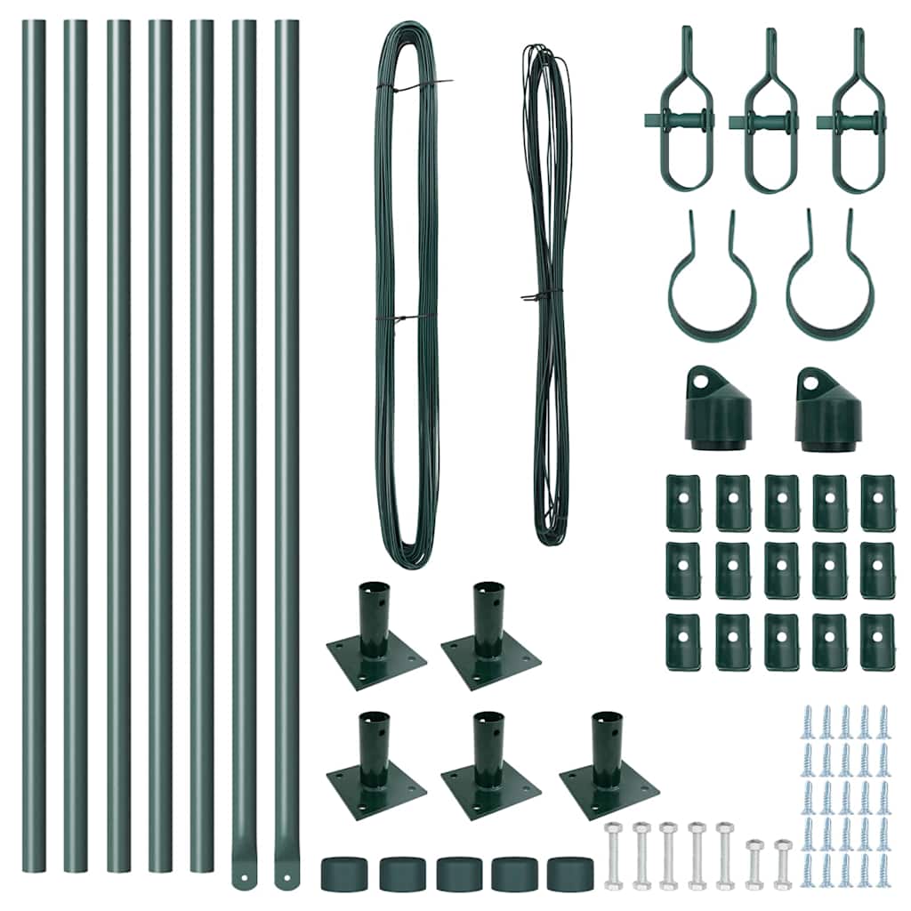 Set de stâlpi de gard cu plăci de bază 7 pcs Verde Ø32mm 90 cm GartenMobel Dekor