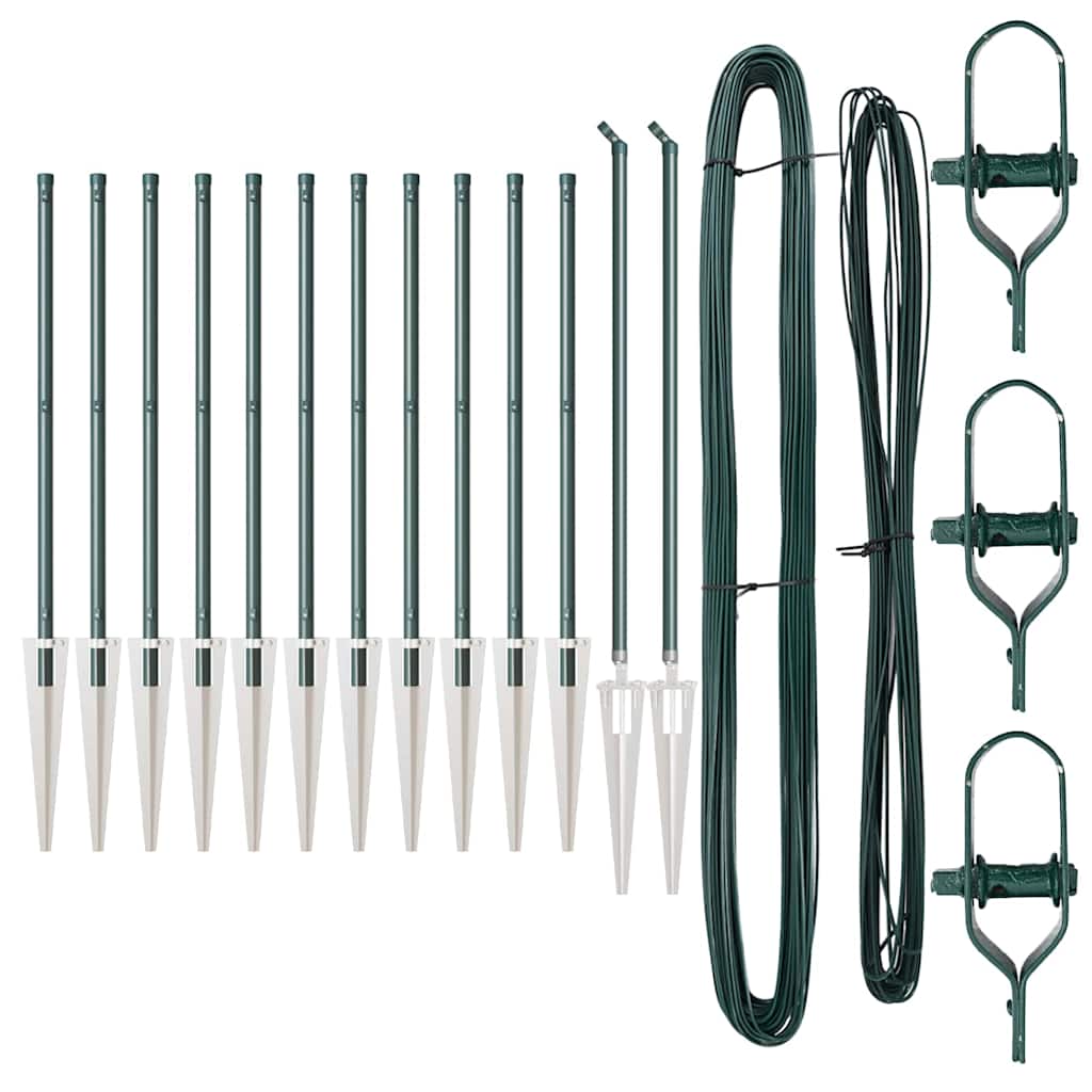 Set stâlpi de gard Manual 13 pcs Verde Ø32mm 160 cm Metal GartenMobel Dekor