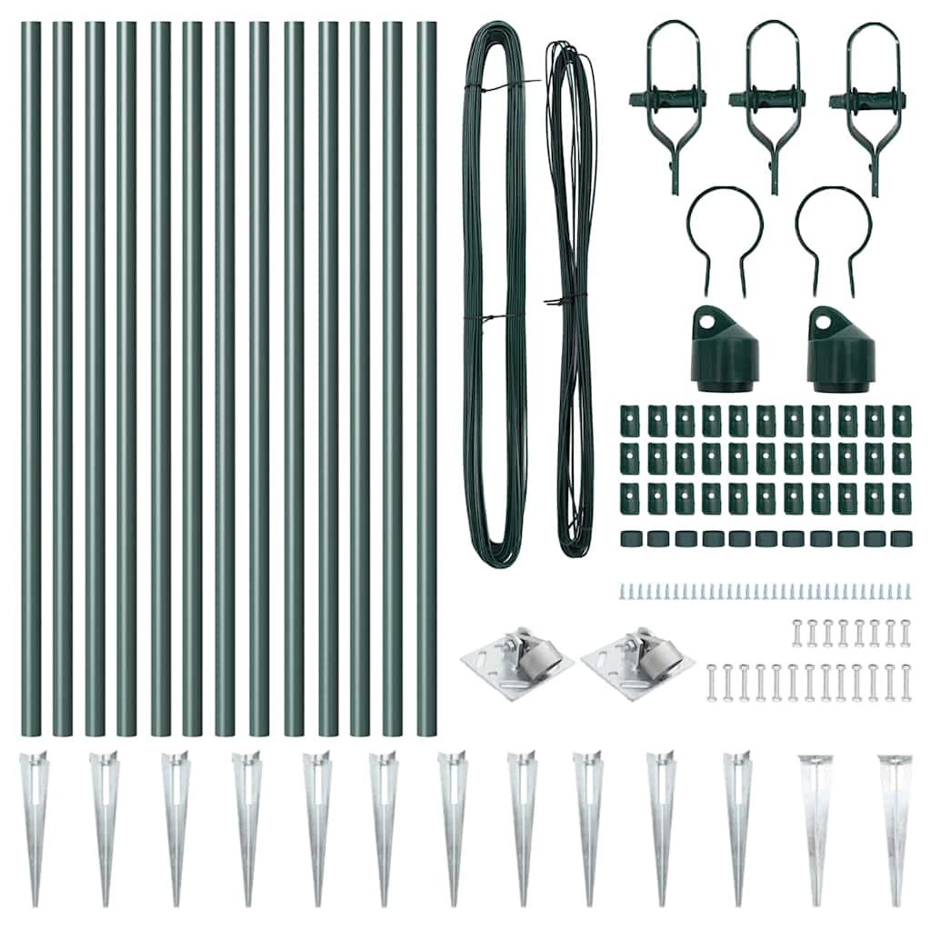 Set stâlpi de gard Manual 13 pcs Verde Ø32mm 160 cm Metal GartenMobel Dekor
