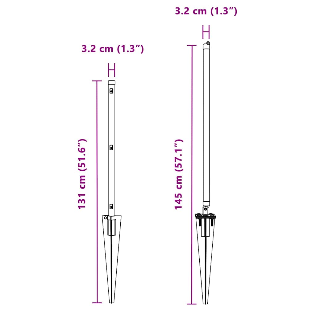 Set stâlpi pentru gard Manual 7 pcs Gri Ø32mm 100 cm Metal GartenMobel Dekor