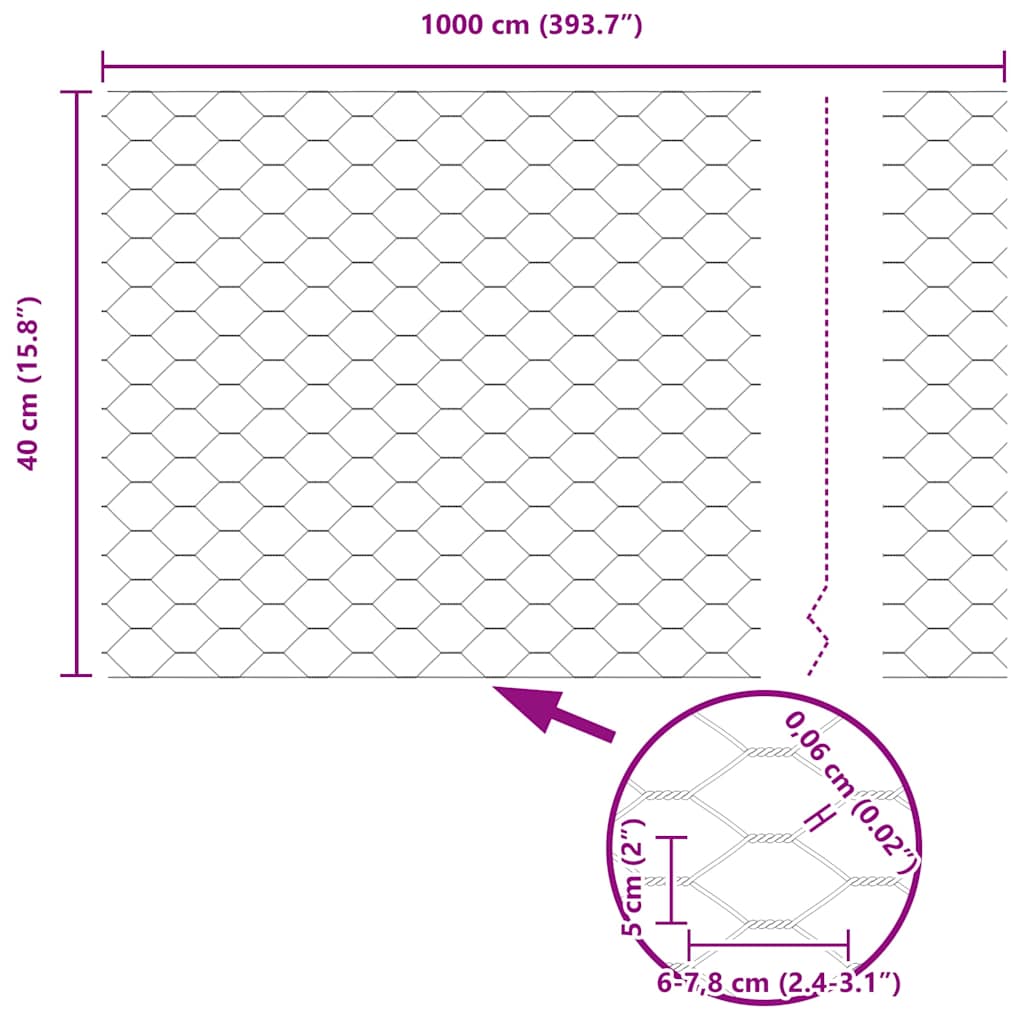 Gard Hexagonal Gri Argintiu 0.4 x 10 m Oțel galvanizat GartenMobel Dekor