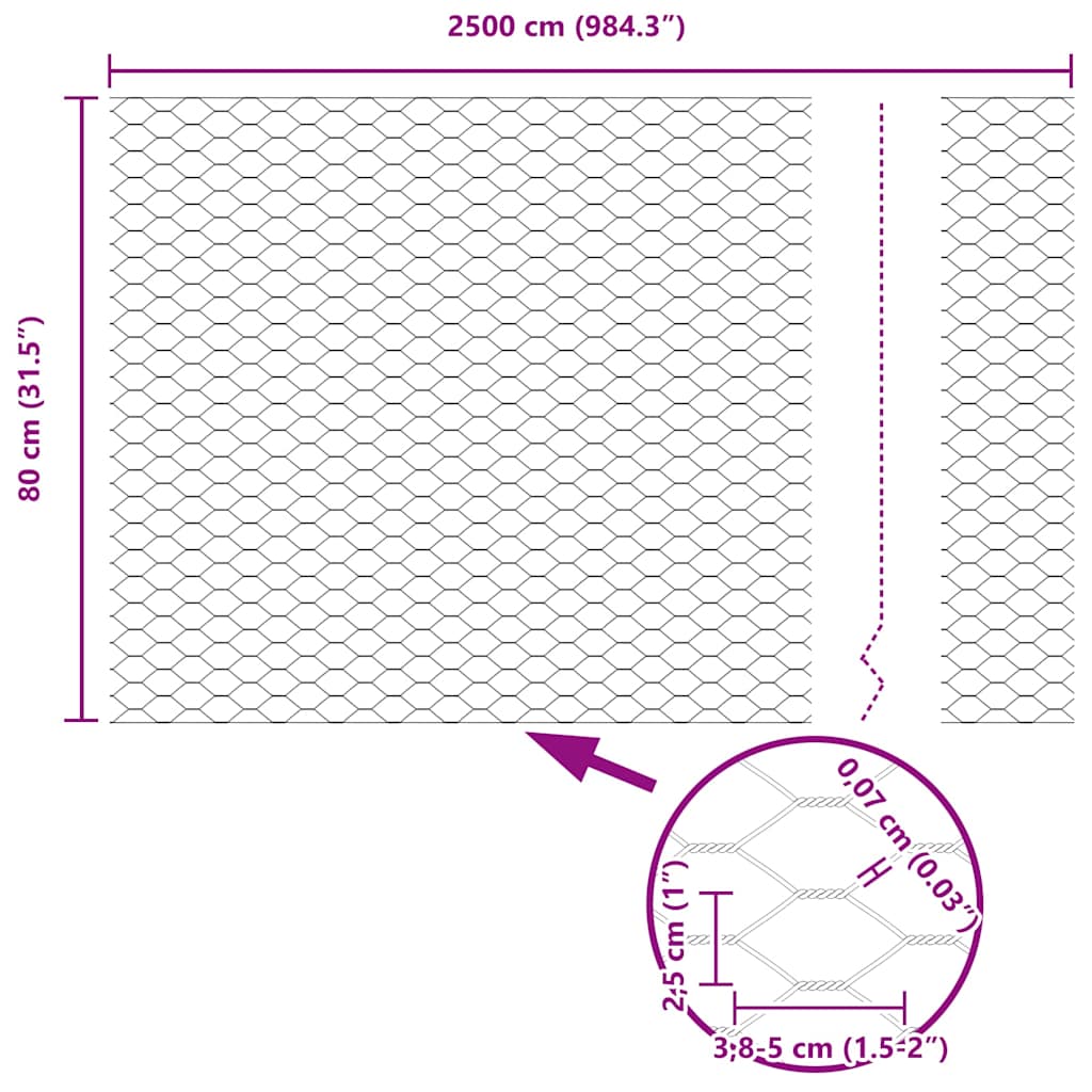 Gard Hexagonal Gri Gri 0.8 x 25 m Oțel GartenMobel Dekor