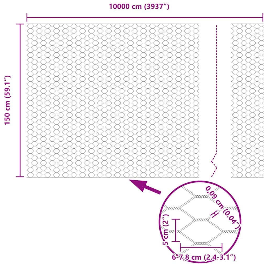 Gard Hexagonal Gri Gri 0.8 x 50 m Oțel GartenMobel Dekor