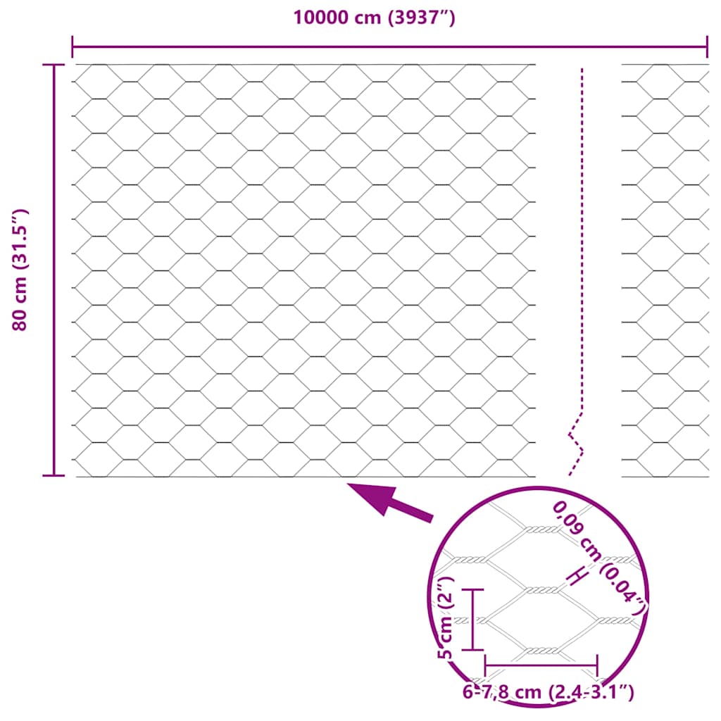 Gard Hexagonal Gri Gri 0.8 x 50 m Oțel GartenMobel Dekor