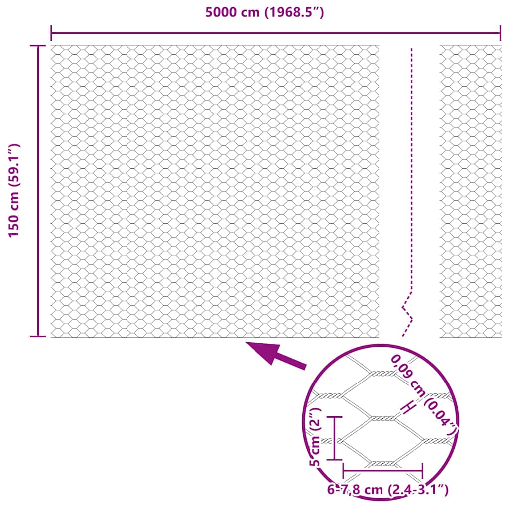 Gard Hexagonal Gri Gri 1.5 x 50 m Oțel GartenMobel Dekor