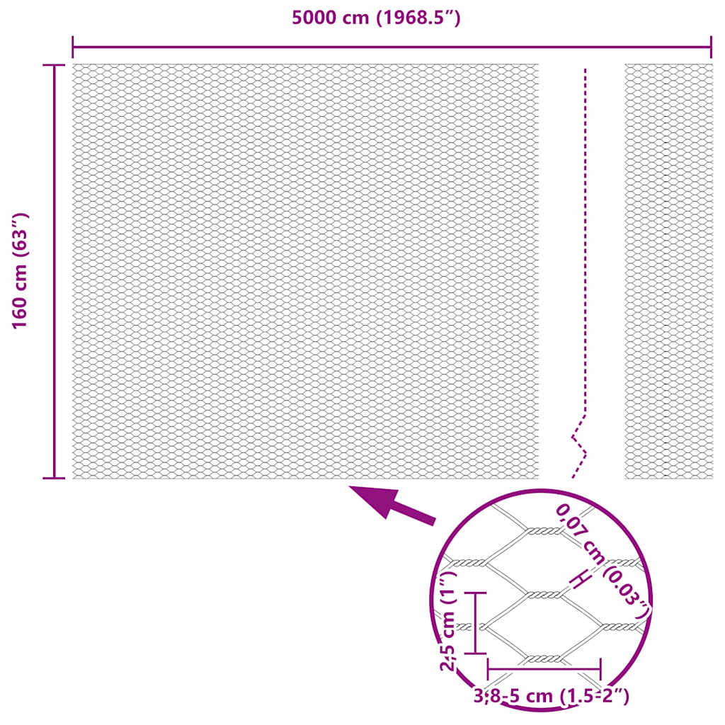 Gard Hexagonal Gri Gri 1.6 x 50 m Oțel GartenMobel Dekor