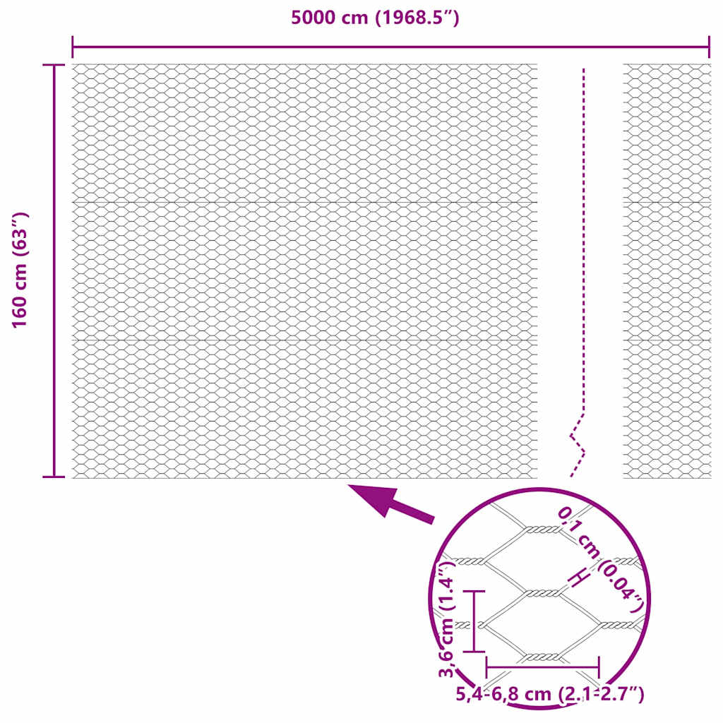 Gard Hexagonal Gri Gri 1.6 x 50 m Oțel GartenMobel Dekor