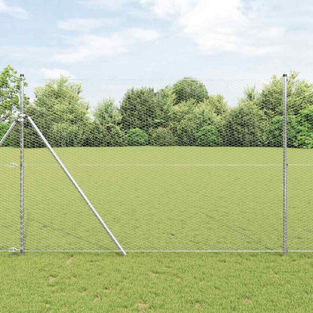 Gard Hexagonal Gri Argintiu 1.5 x 10 m Oțel galvanizat GartenMobel Dekor