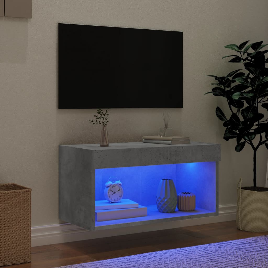 Comodă TV cu lumini LED, gri beton, 60x30x30 cm GartenMobel Dekor