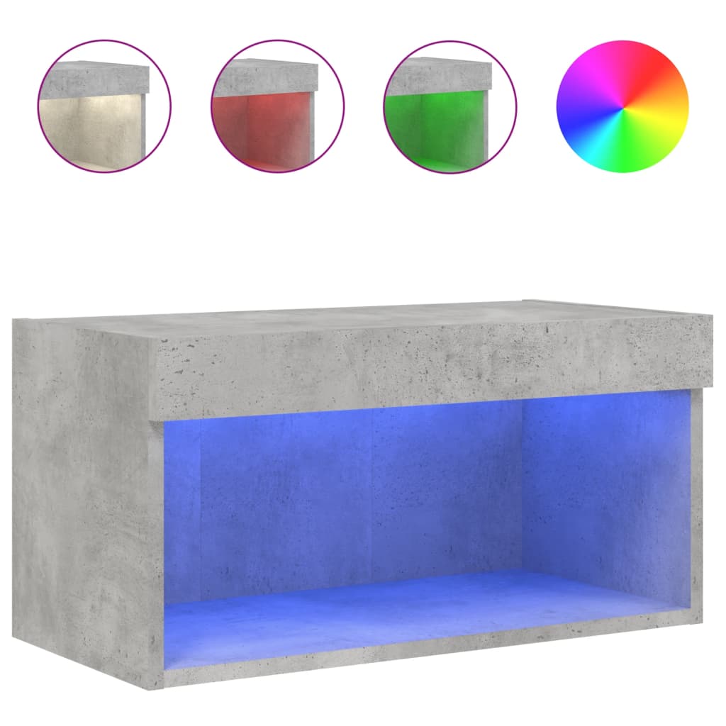 Comodă TV cu lumini LED, gri beton, 60x30x30 cm GartenMobel Dekor