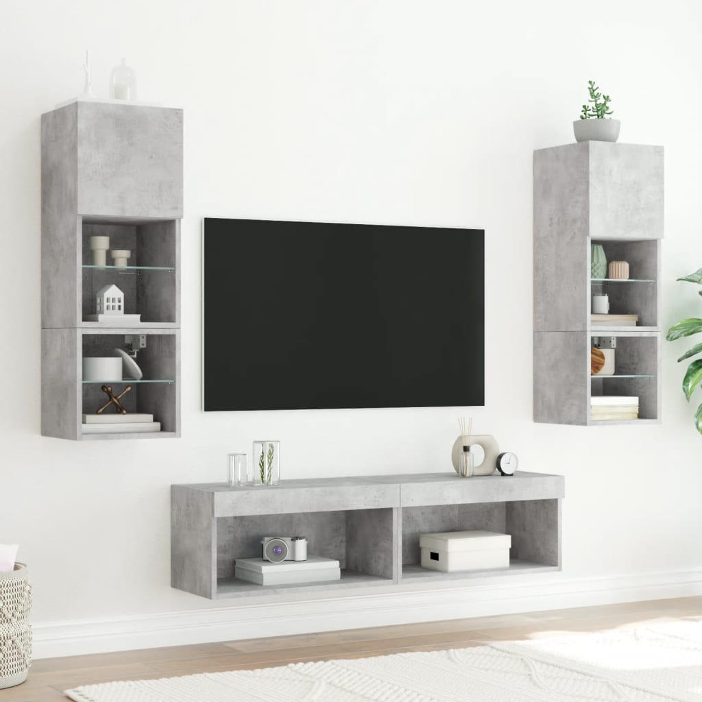 Comodă TV cu lumini LED, gri beton, 60x30x30 cm GartenMobel Dekor