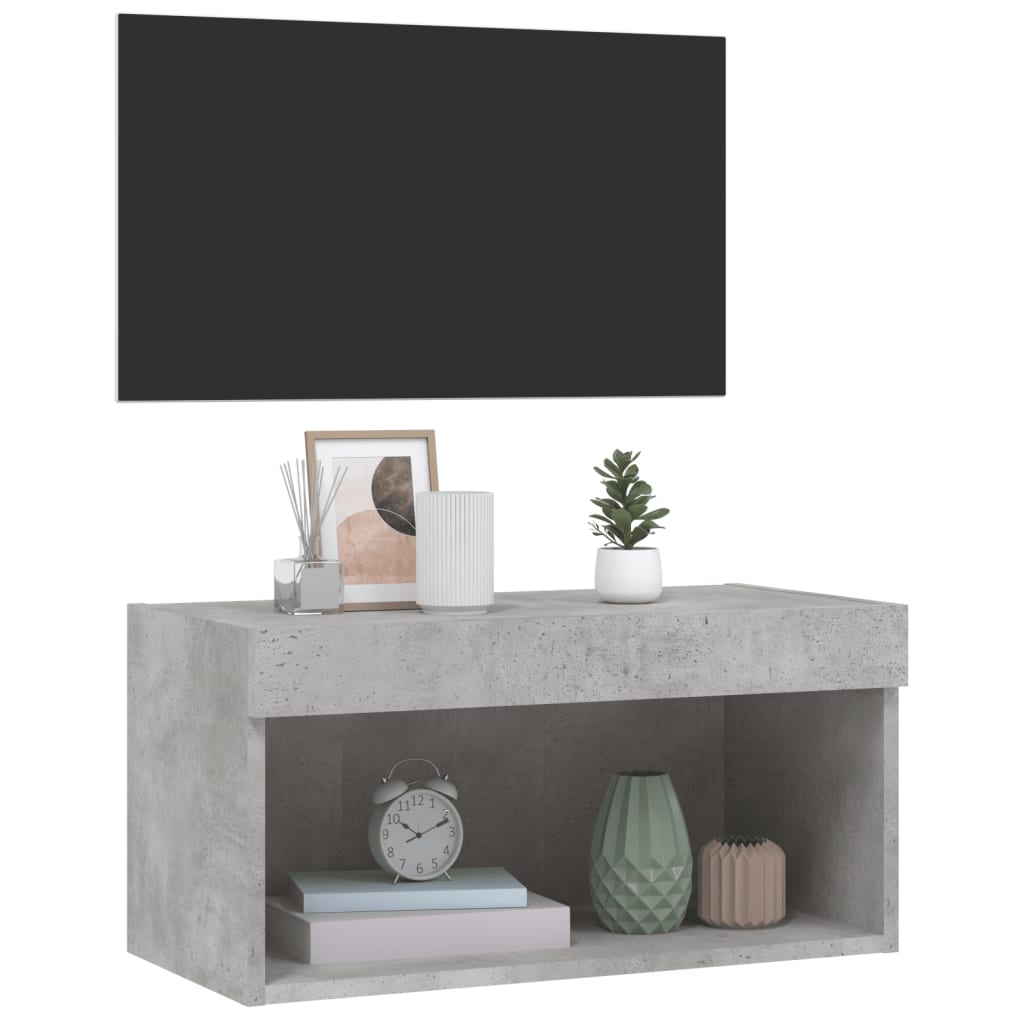 Comodă TV cu lumini LED, gri beton, 60x30x30 cm GartenMobel Dekor