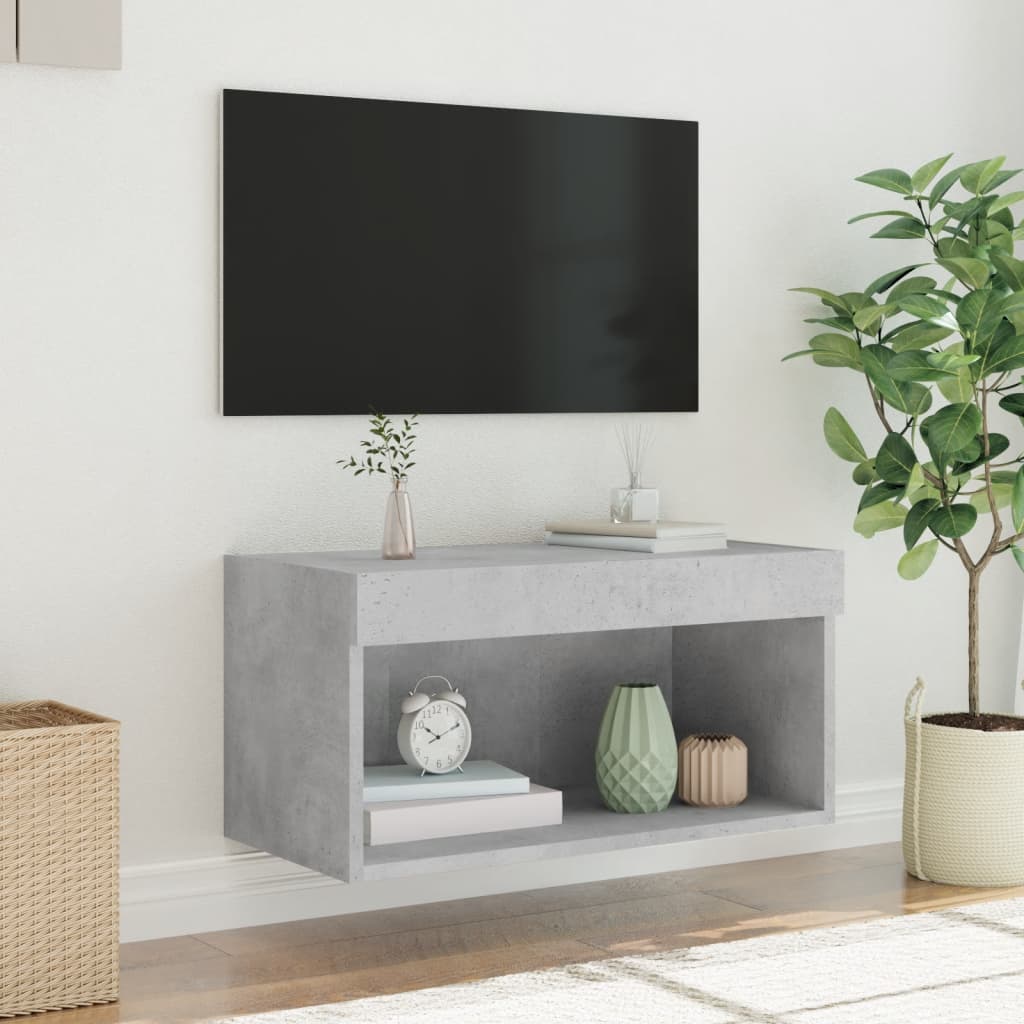 Comodă TV cu lumini LED, gri beton, 60x30x30 cm GartenMobel Dekor