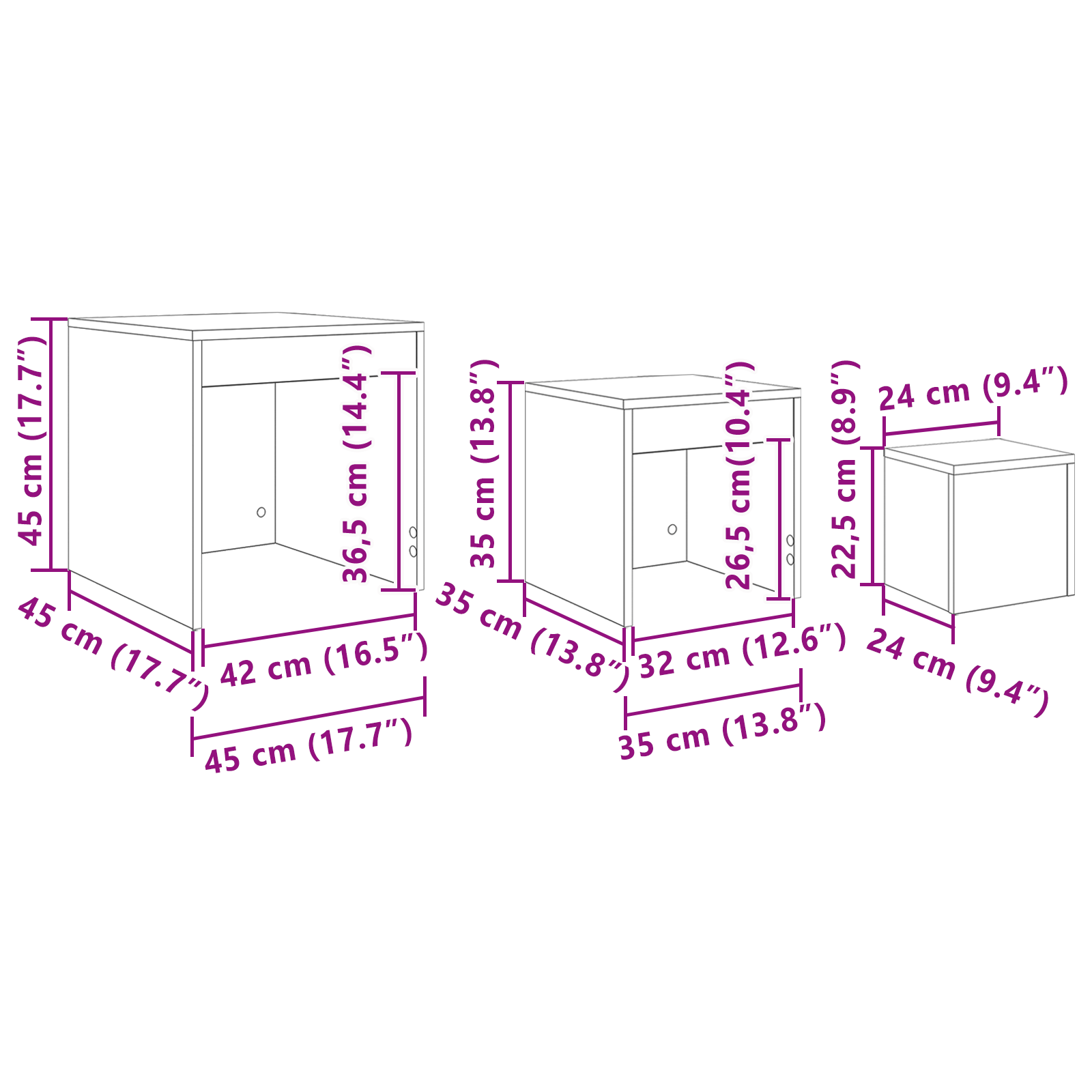 Măsuțe de cafea 3 pcs Stejar negru 45 x 45 x 45 cm GartenMobel Dekor