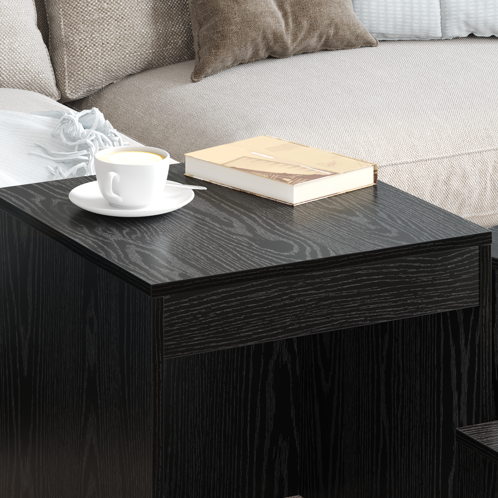 Măsuțe de cafea 3 pcs Stejar negru 45 x 45 x 45 cm GartenMobel Dekor