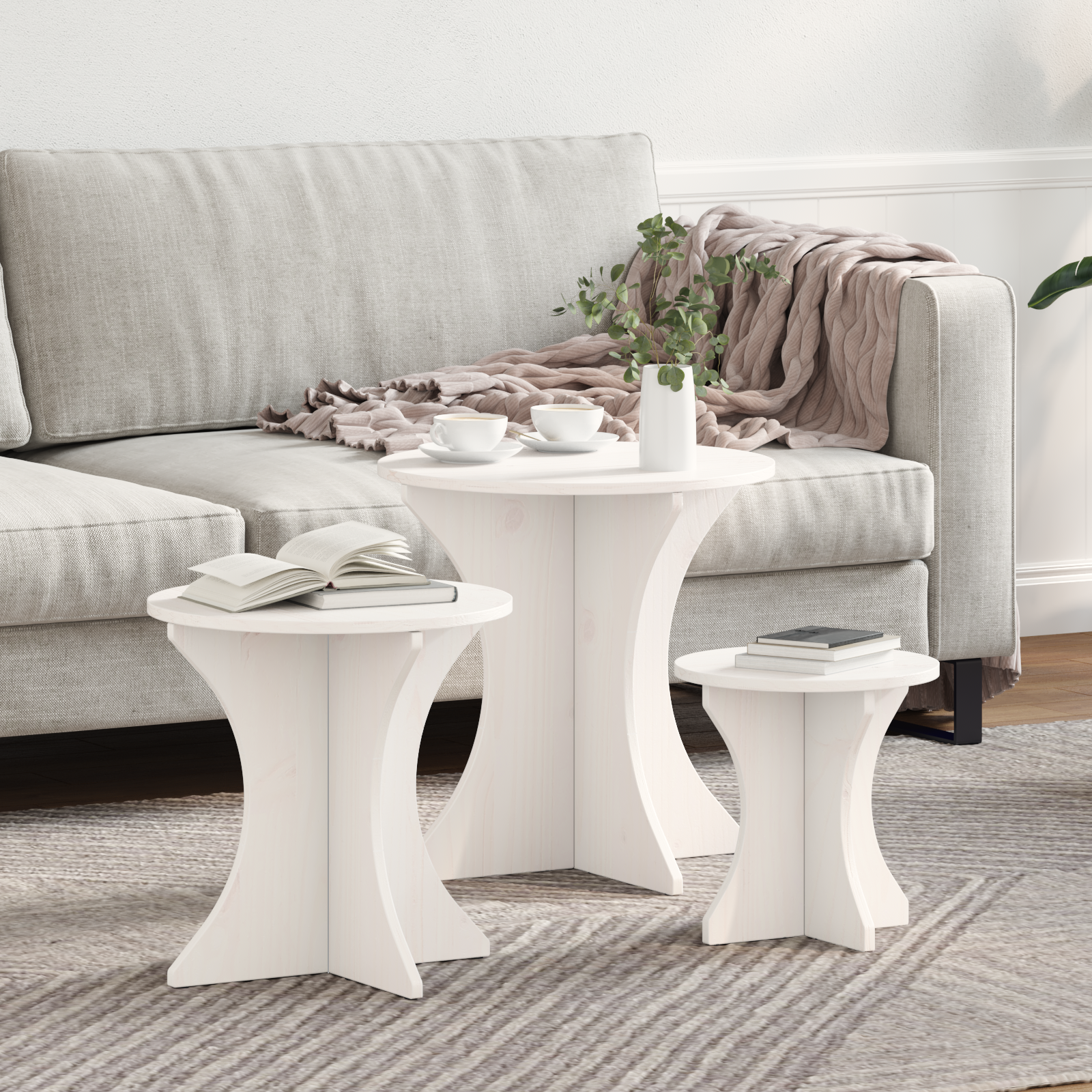 Set de măsuțe de cafea 3 pcs Alb 46 x 46 x 47 cm GartenMobel Dekor