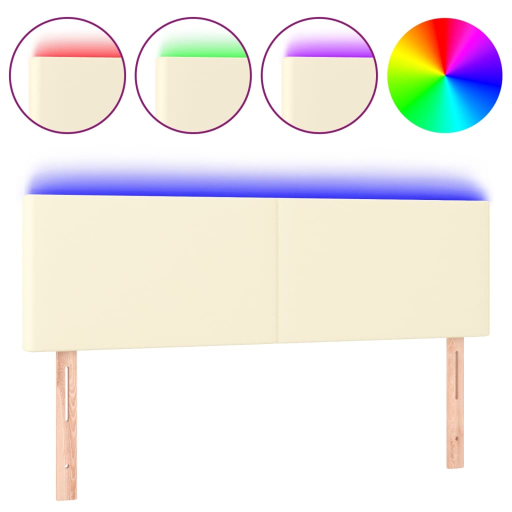 Tăblie de pat cu LED, crem, 144x5x78/88 cm, piele ecologică GartenMobel Dekor