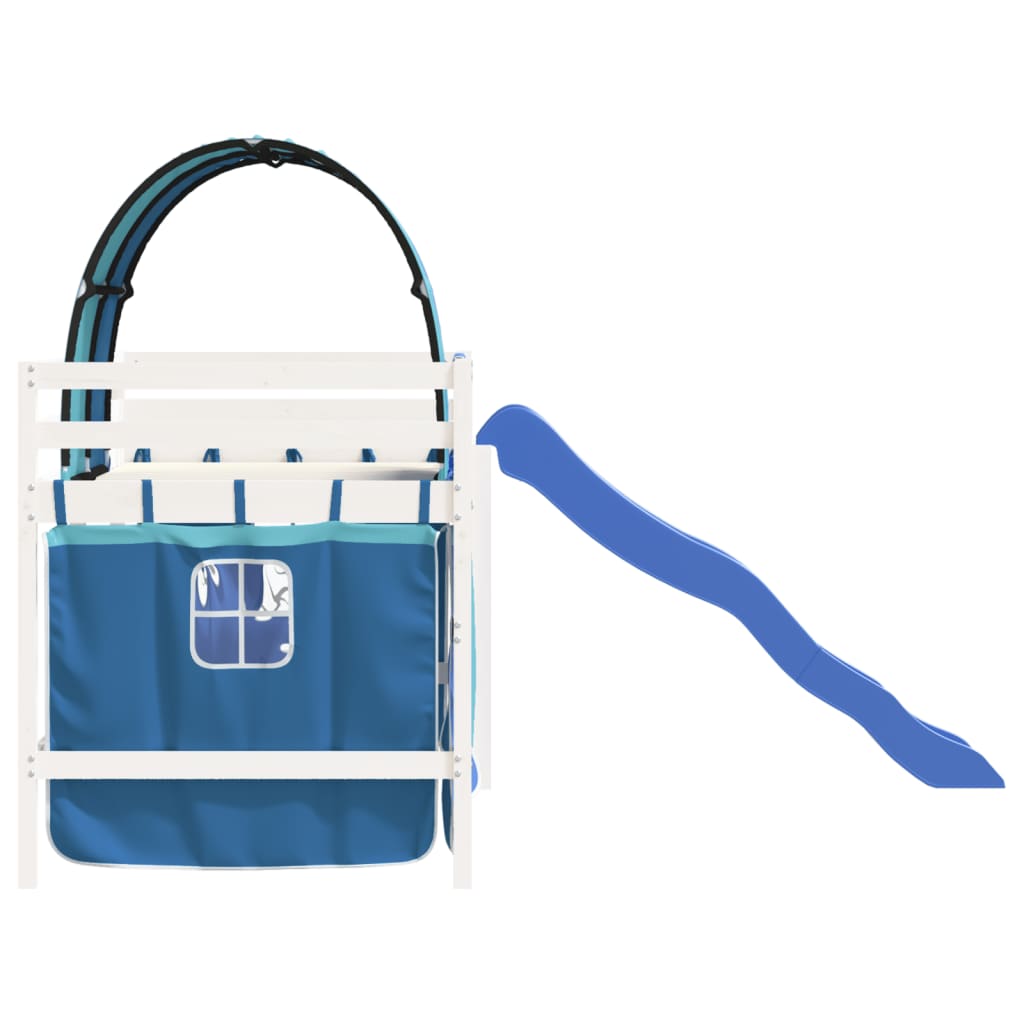 Pat etajat de copii cu tunel albastru 80x200 cm lemn masiv pin GartenMobel Dekor