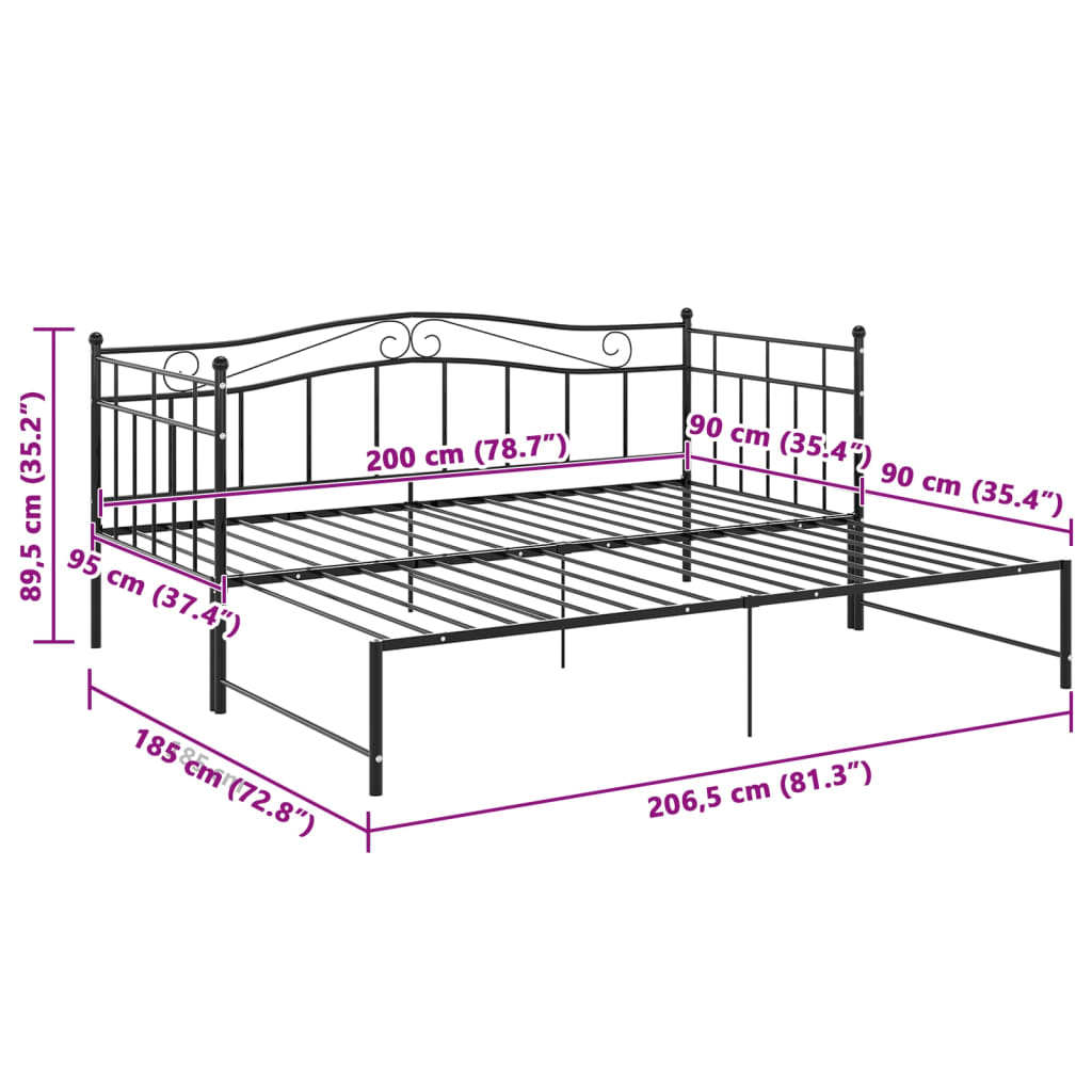 Cadru pat canapea extensibilă, negru, 90x200 cm, metal GartenMobel Dekor