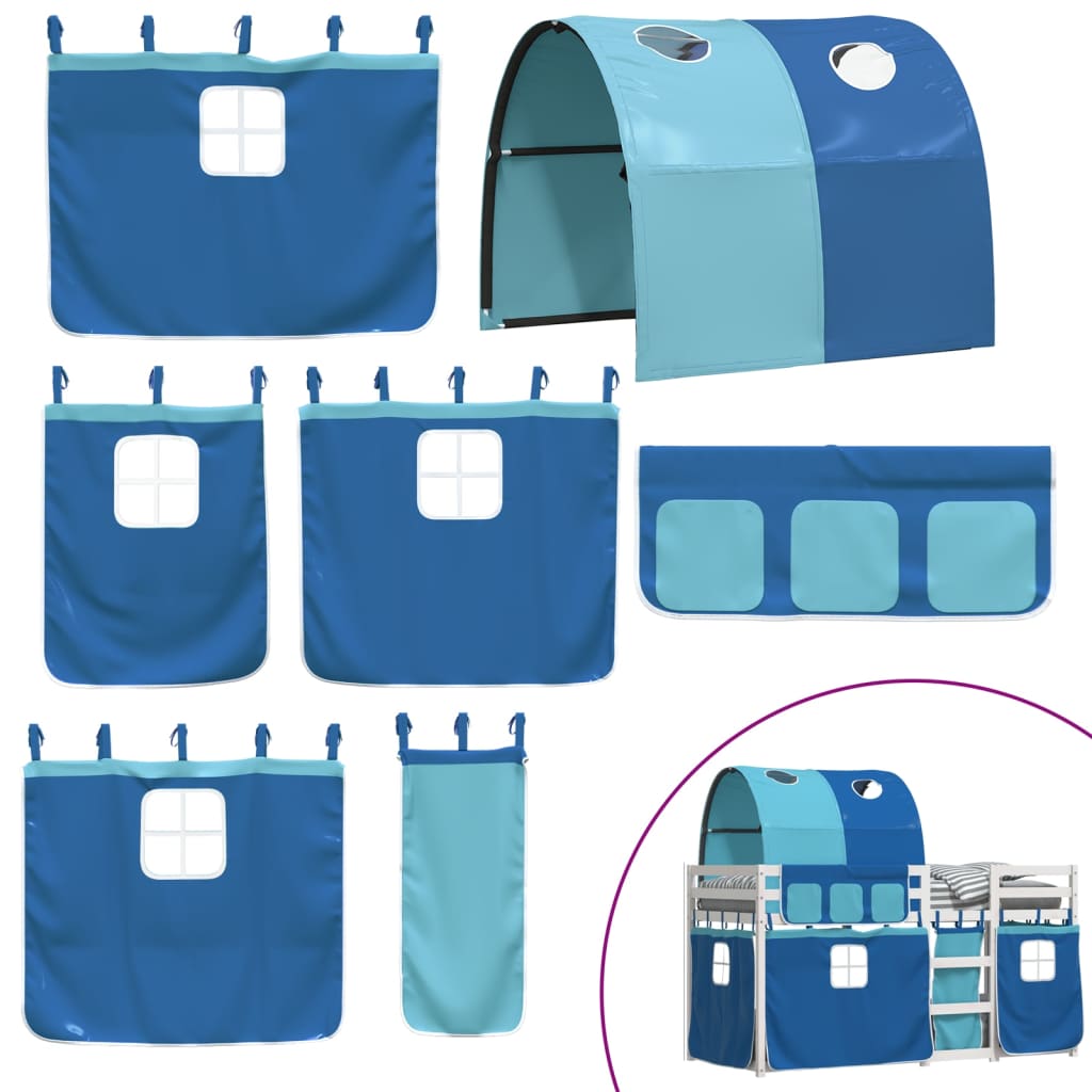 Pat supraetajat cu perdele, albastru, 80x200 cm, lemn masiv pin GartenMobel Dekor