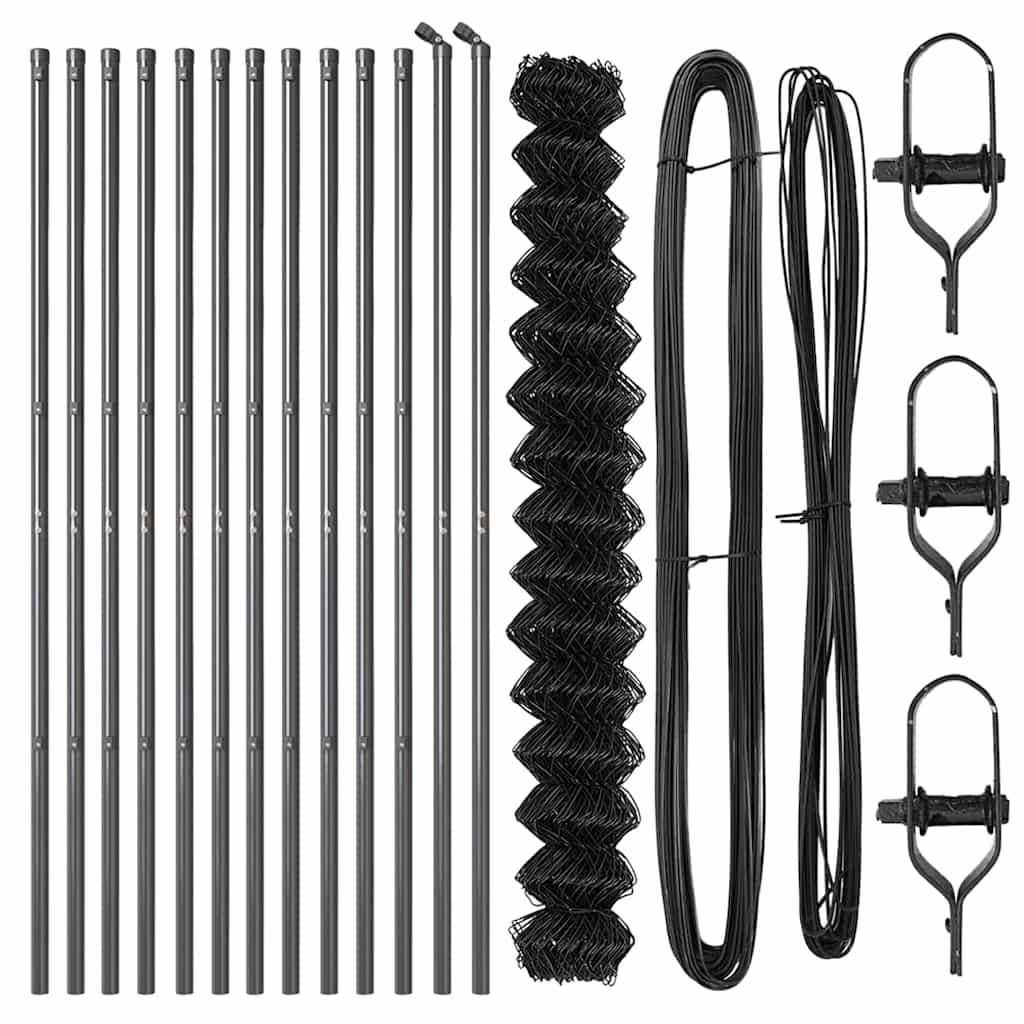 Set de Stâlpi de Gard Gri 1.6 x 25 m Oțel Galvanizat & PVC GartenMobel Dekor