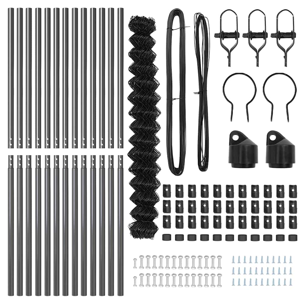 Set de Stâlpi de Gard Gri 1.6 x 25 m Oțel Galvanizat & PVC GartenMobel Dekor