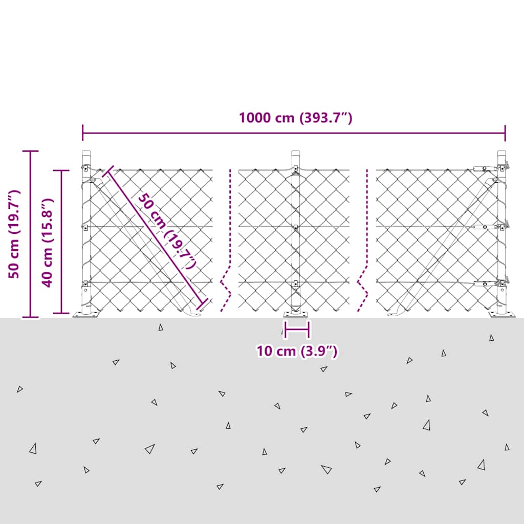 Set de Stâlpi de Gard Argintiu 10 m x 0.4 m Oțel Galvanizat GartenMobel Dekor
