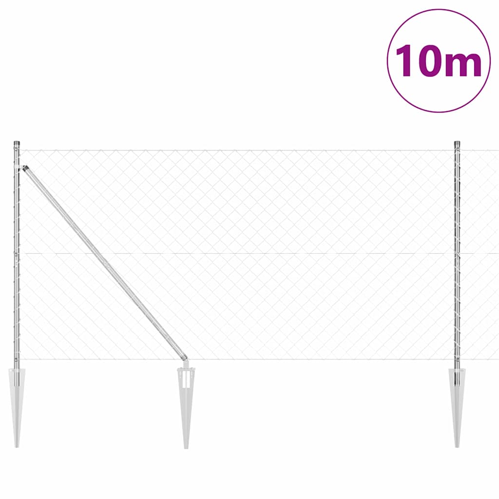 Set de Stâlpi de Gard Argintiu 10 m x 1.2 m Oțel galvanizat GartenMobel Dekor