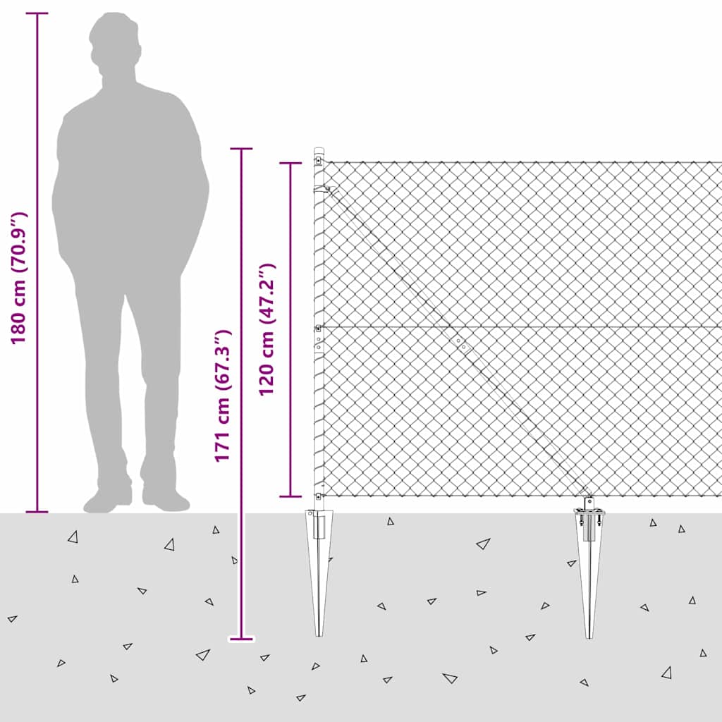 Set de Stâlpi de Gard Argintiu 10 m x 1.2 m Oțel galvanizat GartenMobel Dekor