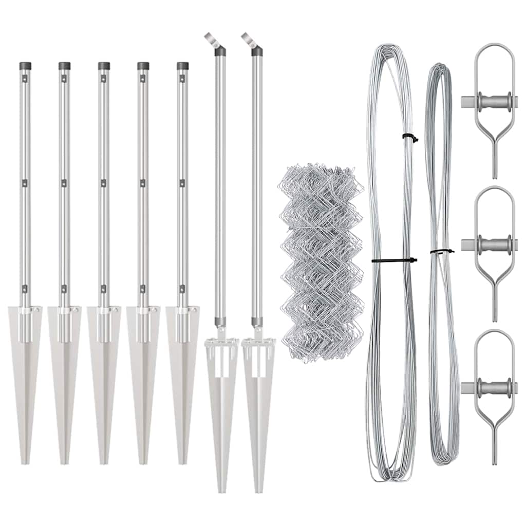 Set de Stâlpi de Gard Argintiu mare Oțel Galvanizat GartenMobel Dekor