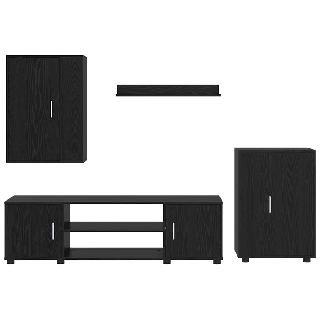 Set de 4 piese pentru cabinet TV cu raft Pe perete 4 pcs Stejar negru GartenMobel Dekor
