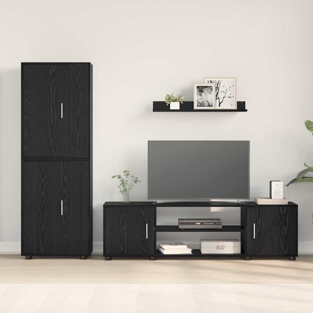 Set de 4 piese pentru cabinet TV cu raft Pe perete 4 pcs Stejar negru GartenMobel Dekor