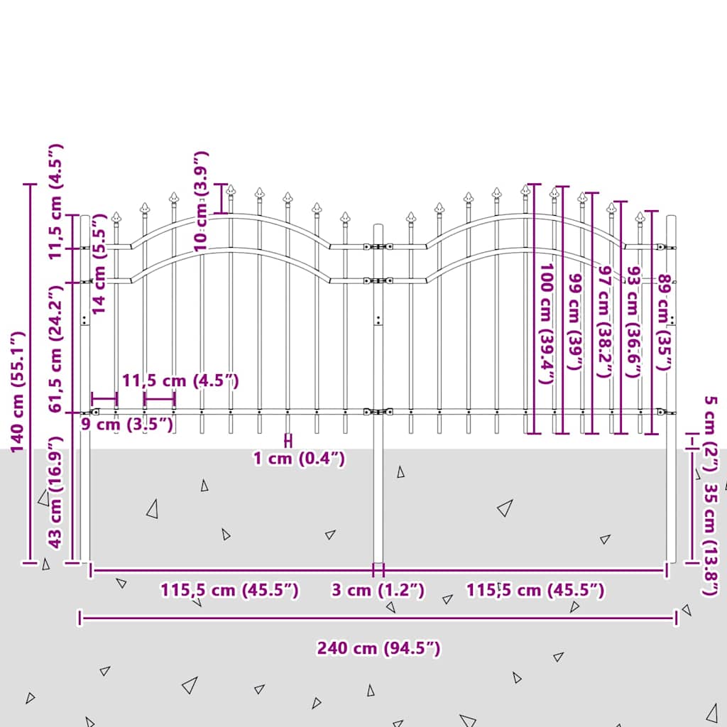 Gard de Grădină Gri 140 cm Oțel vopsit în pulbere GartenMobel Dekor