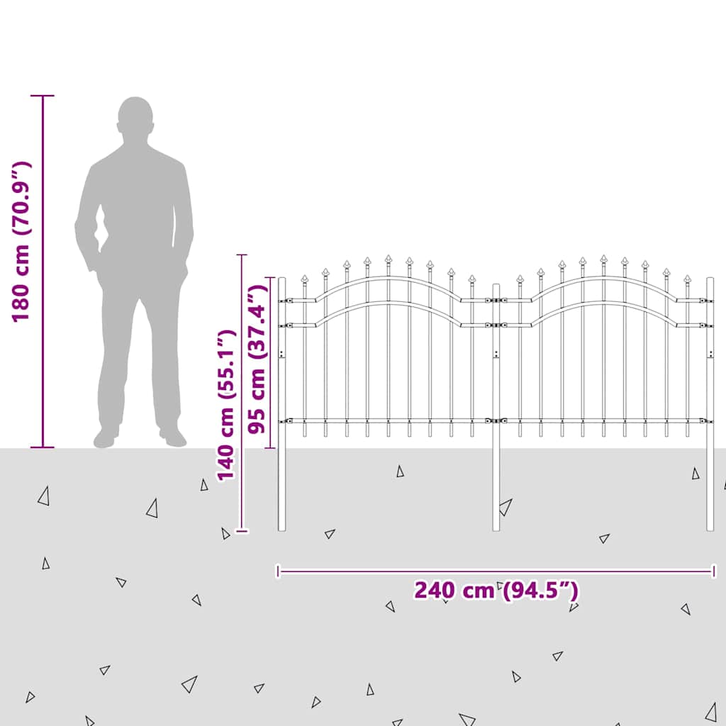 Gard de Grădină Gri 140 cm Oțel vopsit în pulbere GartenMobel Dekor
