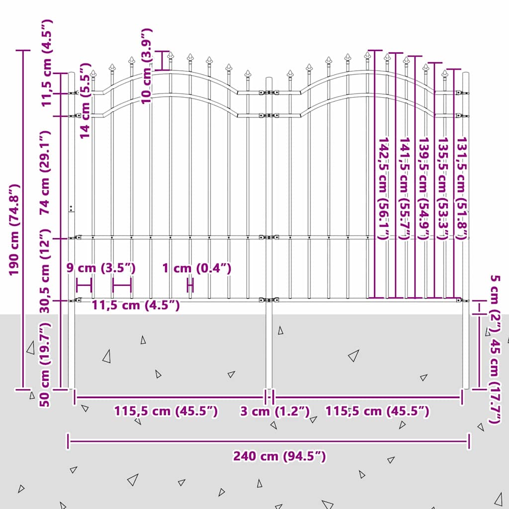 Gard de Grădină Gri 190 cm Oțel vopsit în pulbere GartenMobel Dekor